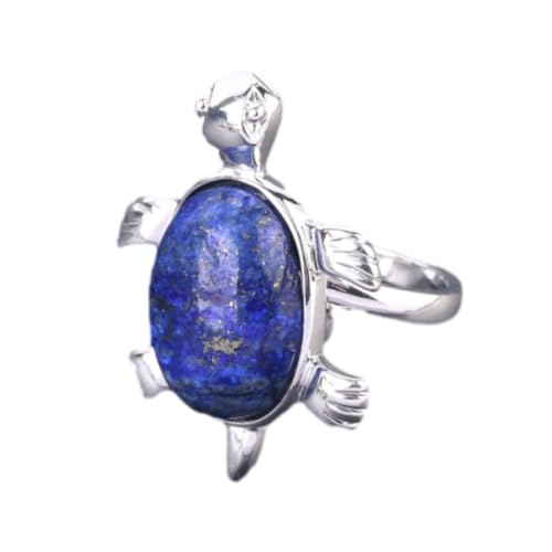 Steinringe – Herren- und Damenringe, natürlicher Kristallstein, rosa Quarz, weißer Ring, niedliche Tierschildkröte, modischer personalisierter Schmuck, Lapislazuli, Einheitsgröße von Tesselite