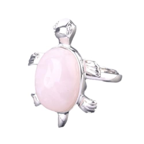 Steinringe – Herren- und Damenringe, natürlicher Kristallstein, rosa Quarz, weißer Ring, niedliche Tierschildkröte, modischer personalisierter Schmuck, Rosenquarz, Einheitsgröße von Tesselite