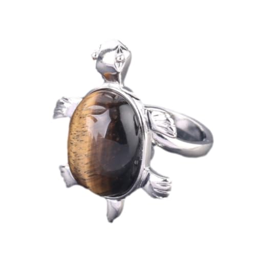 Steinringe – Herren- und Damenringe, natürlicher Kristallstein, rosa Quarz, weißer Ring, niedliche Tierschildkröte, modischer personalisierter Schmuck, Tigerauge, Einheitsgröße von Tesselite