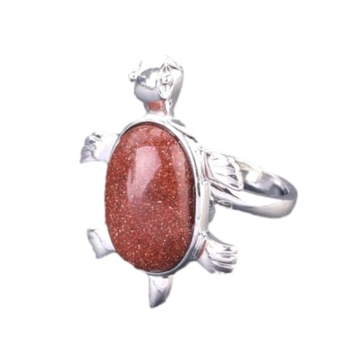 Steinringe – Herren- und Damenringe, natürlicher Kristallstein, rosa Quarz, weißer Ring, niedliche Tierschildkröte, modischer personalisierter Schmuck, brauner Sand, Einheitsgröße von Tesselite