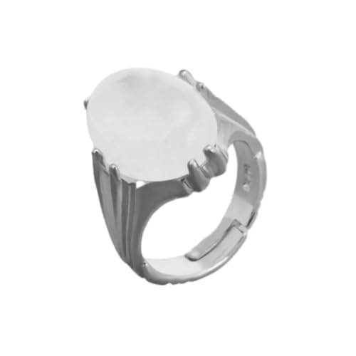 Steinringe – Naturstein-Ring, ovale Perlen, rosa Quarz, Amethyst-Kristall, verstellbarer Ring, weißer Schmuck, Herren und Damen, weißer Kristall, S, Einheitsgröße von Tesselite