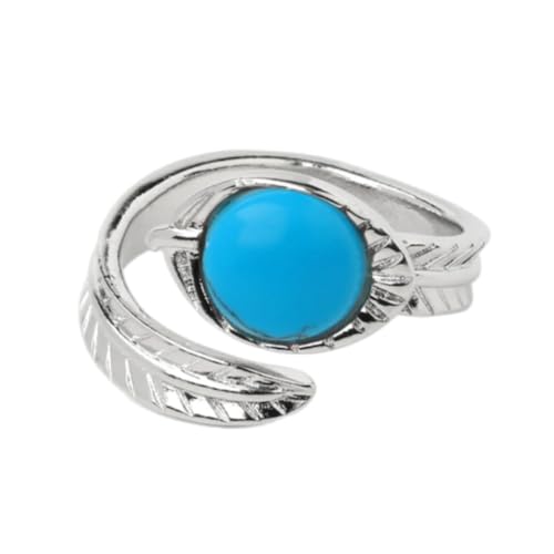 Steinringe – Weißer offener Ring, runder Naturstein, Kristall-Cabochon, gravierte Blätter, verstellbares Band, Damen- und Herrenschmuck, Blau Türkis, Einheitsgröße von Tesselite