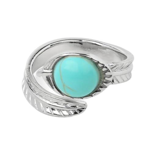 Steinringe – Weißer offener Ring, runder Naturstein, Kristall-Cabochon, gravierte Blätter, verstellbares Band, Damen- und Herrenschmuck, Türkis, Einheitsgröße von Tesselite