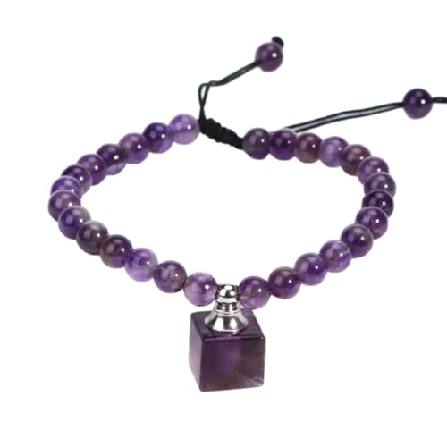 Tesselite Edelstein-Armband – 6 mm Naturstein-Parfüm-Armband für Damen, Kristall-Herz-Anhänger, ätherisches Öl, Diffusor-Armbänder, Schmuck, Amethyst-Blöcke, Einheitsgröße von Tesselite