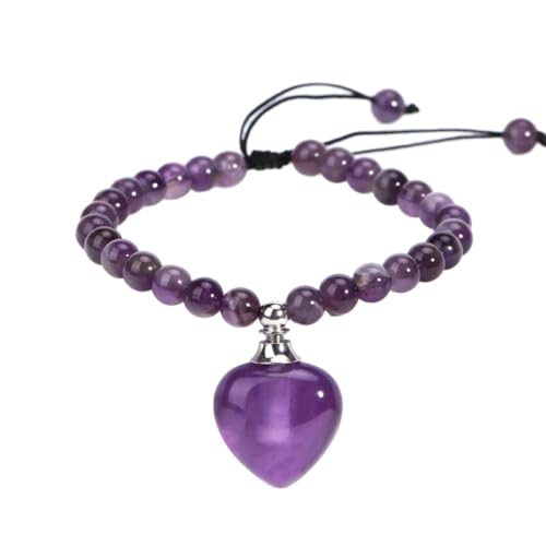 Tesselite Edelstein-Armband – 6 mm Naturstein-Parfüm-Armband für Damen, Kristall-Herz-Anhänger, ätherisches Öl, Diffusor-Armbänder, Schmuck, Amethyst-Herz, Einheitsgröße von Tesselite