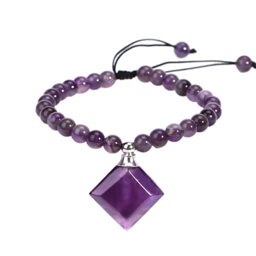 Tesselite Edelstein-Armband – 6 mm Naturstein-Parfüm-Armband für Damen, Kristall-Herz-Anhänger, ätherisches Öl, Diffusor-Armbänder, Schmuck, Amethyst-Rhombus, Einheitsgröße von Tesselite