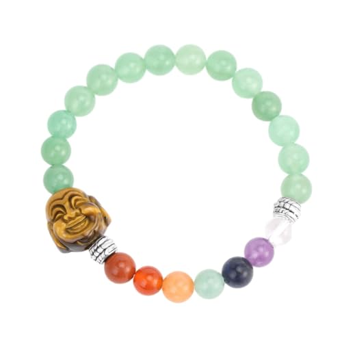 Tesselite Edelstein-Armband – 7 Chakra-Kristall-Armband für Männer und Frauen, Buddha-Naturstein-Perlen-Kopf-Gebet, Stretch-Armreif, Schmuck, grüner Aventurin, Einheitsgröße von Tesselite