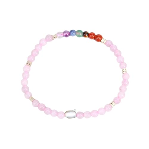 Tesselite Edelstein-Armband – Mini-Naturstein-Perlenarmband, süßer Katzen-Charm, 7 Chakra-Kristall, Stretch-Armreif, Yoga-Armbänder, Schmuck, Rose, Quarz, Schwarz, Einheitsgröße von Tesselite