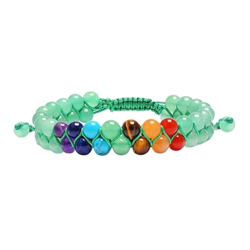 Tesselite Edelstein-Armband – natürlicher Kristallquarz, 7 Chakra-Rundperlen, Yoga-Doppelschicht-Stein-Armband für Damen und Herren, Schmuck zum täglichen Tragen, grüner Aventurin 6 mm, Einheitsgröße von Tesselite