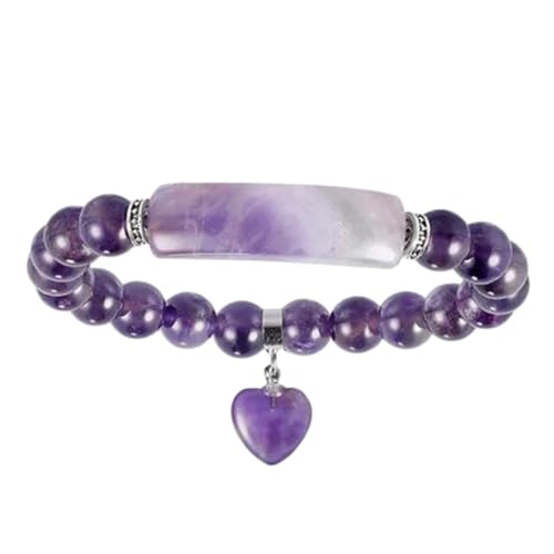 Tesselite Edelstein-Armband – natürliches Kristallquarz-Armband, rechteckig, baumelnd, Liebesherz, runde Perlen, Steinarmbänder für Damen, Mädchen, Herren, Schmuck, Amethyst, Einheitsgröße von Tesselite