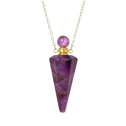 Tesselite Naturstein-Kegel-Parfümflaschen-Halskette, Amethyst-Aventurin-Anhänger, Essentials-Öl-Diffusor-Fläschchen-Halskette, schöner Schmuck für Frauen und Mädchen, Amethyst, Einheitsgröße von Tesselite