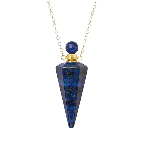 Tesselite Naturstein-Kegel-Parfümflaschen-Halskette, Amethyst-Aventurin-Anhänger, Essentials-Öl-Diffusor-Fläschchen-Halskette, schöner Schmuck für Frauen und Mädchen, Lapislazuli, Einheitsgröße von Tesselite