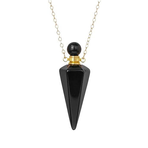 Tesselite Naturstein-Kegel-Parfümflaschen-Halskette, Amethyst-Aventurin-Anhänger, Essentials-Öl-Diffusor-Fläschchen-Halskette, schöner Schmuck für Frauen und Mädchen, Obsidian, Einheitsgröße von Tesselite