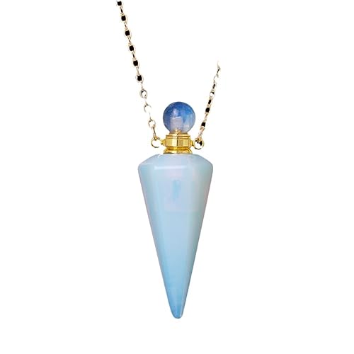 Tesselite Naturstein-Kegel-Parfümflaschen-Halskette, Amethyst-Aventurin-Anhänger, Essentials-Öl-Diffusor-Fläschchen-Halskette, schöner Schmuck für Frauen und Mädchen, Opal, Einheitsgröße von Tesselite