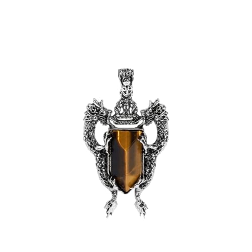 Tesselite Stein-Anhänger – Herren-Halskette, Naturstein, doppelter Drachen-Anhänger, Obsidian-Opal-Kristall-Anhänger, Vintage-trendiger Schmuck, Tigerauge, Einheitsgröße von Tesselite