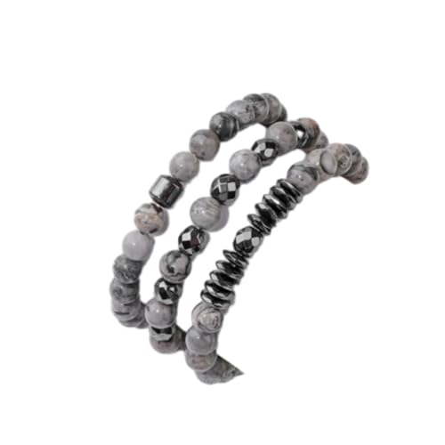 Tesselite Stein-Armband – 3 Stück/Set Naturstein-Perlenarmband, natürliches Abstandshalter-Hämatit-Armband, Stretch-Armreif, Schmuck, Geschenk für Männer, Kartenstein, Einheitsgröße von Tesselite