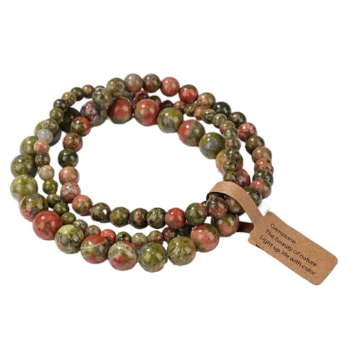 Tesselite Stein-Armband – 3-teiliges Naturstein-Perlen-Armband-Set für Männer und Frauen, mehrschichtiges Aventurin-Achat-Charm-Armband, Paar-Freundschaftsschmuck, Unakit, Einheitsgröße von Tesselite