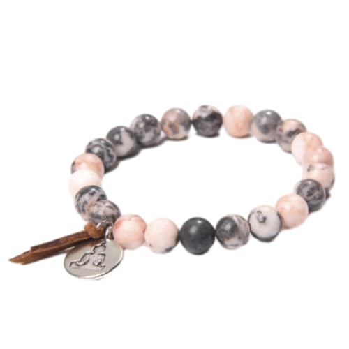 Tesselite Stein-Armband – 8 mm Naturstein-Perlenarmband, Howlith-Anhänger, Armband, Buddha-Yoga-Armband, Herren- und Damenschmuck, Geschenk, rosa Zebra-Stein, Einheitsgröße von Tesselite