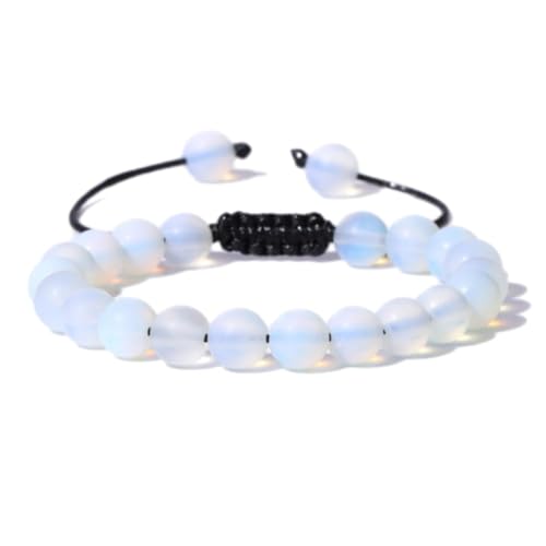 Tesselite Stein-Armband – 8 mm mattes Steinperlen-Geflecht-Armband, natürliches Achat-Tigerauge, gewebte Armbänder, Armband für Männer und Frauen, Schmuck, Geschenk, Opal, Einheitsgröße von Tesselite