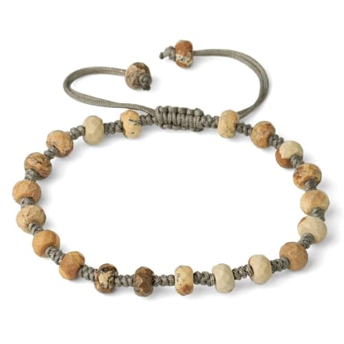 Tesselite Stein-Armband – geflochtene Armbänder aus Naturstein, facettierte runde Perle, 6 mm, Kristallquarz, graues Webseil, Damen-Armband, Schmuck, Bild-Jaspis, Einheitsgröße von Tesselite