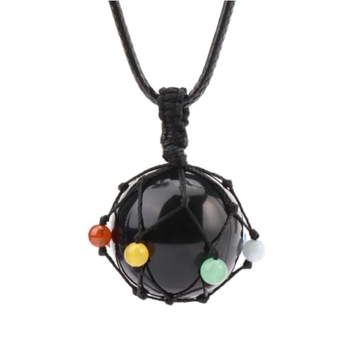 Tesselite Stein-Halskette, 7 Chakra, Naturstein-Halskette, 25 mm, runde Perlen, gewebtes Netz, Traumrosa Quarzkristall-Halsketten, Herren- und Damenschmuck, Obsidian, Einheitsgröße von Tesselite