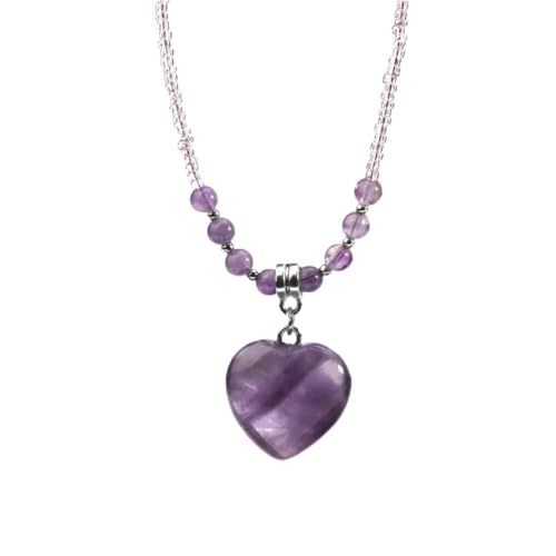 Tesselite Stein-Halskette, Herz-Quarz-Anhänger, Halskette, Naturstein, Amethyst, Charm, Glasperlen, Halsband, Weihnachtsgeschenk, Modeschmuck für Damen und Herren, Amethyst, Einheitsgröße von Tesselite