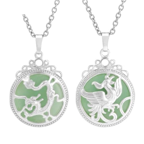 Tesselite Stein-Halskette – 2 Stück Naturstein-Paar-Halsketten für Liebhaber, Vintage-Drachen & Phoenix Cabochon Kristall Anhänger Herren Damen Halskette Schmuck, Aventurin Halskette, Einheitsgröße von Tesselite