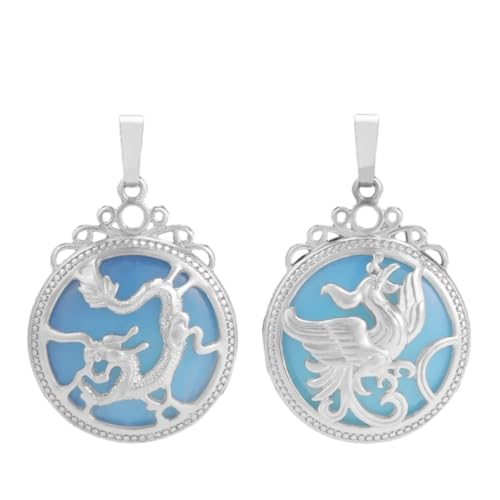 Tesselite Stein-Halskette – 2 Stück Naturstein-Paar-Halsketten für Liebhaber, Vintage-Drachen & Phoenix-Cabochon-Kristall-Anhänger für Herren und Damen, Halskette, Schmuck, Opal, Einheitsgröße von Tesselite