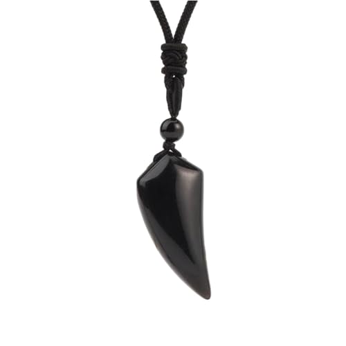 Tesselite Stein-Halskette – Naturstein-Wolfszahn-Anhänger-Halskette, Amethyst-Tigerauge-Kristall-Anhänger, Halloween-Schmuck für Männer und Frauen, Obsidian, Einheitsgröße von Tesselite