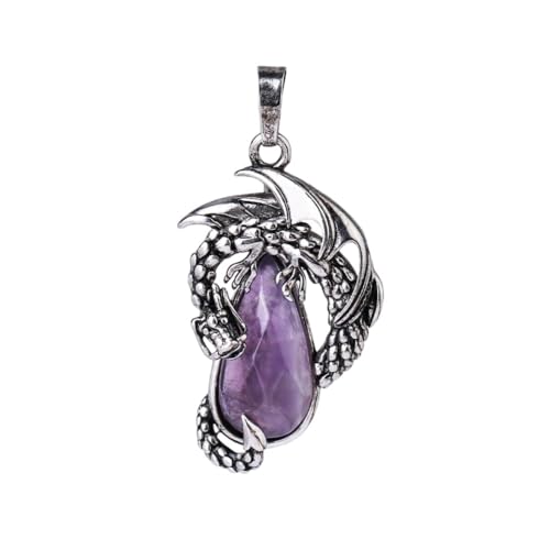 Tesselite Steinanhänger – Drachenmann-Halskette, Naturstein, Wassertropfen-Anhänger, facettierte Tigerauge-Kristall-Halsketten, Modeschmuck für Damen und Herren, Amethyst, Einheitsgröße von Tesselite