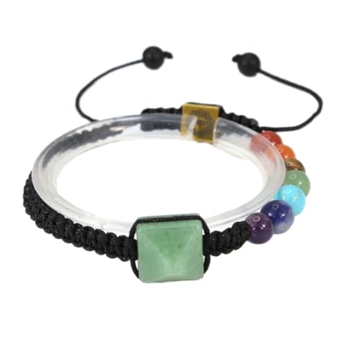 Tesselite Steinarmband – Natürliche 7 Chakra-Steinperlen, Kristallquarz-Turm, handgefertigtes, mit Seil umwickeltes, geflochtenes Quastenarmband, Damenschmuck, grüner Aventurin, Einheitsgröße von Tesselite