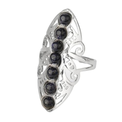 Tesselite Steinring-7 Chakra Steinperle Fingerringe Balance Meditation Charme Einstellbar Yoga Hohle Blume Frauen Ring Urlaub Geschenke, Blauer Sand, Einheitsgröße von Tesselite