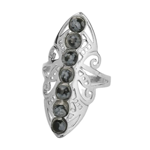 Tesselite Steinring-7 Chakra Steinperle Fingerringe Balance Meditation Charme Einstellbar Yoga Hohle Blume Frauen Ring Urlaub Geschenke, Schneeflockenstein, Einheitsgröße von Tesselite