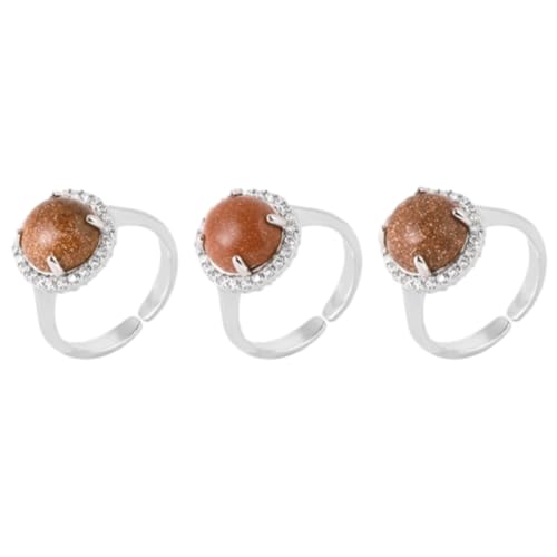 Tesselite Steinring – Natursteinring für Damen, runder Cabochon, rosa Quarzkristallperle, luxuriöser Zirkon, trendiger Hochzeitsschmuck, Zubehör, brauner Sand, Einheitsgröße von Tesselite