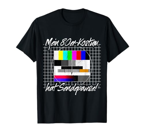 Testbild Kostüme Für 80er Jahre Party 80er Jahre Kostüm Hat Sendepause Testbild 80s Mottoparty T-Shirt Schwarz S Crew Neck Klassisch Kurzarm Unisex Erwachsene Damen Herren von Testbild Kostüme Für 80er Jahre Party