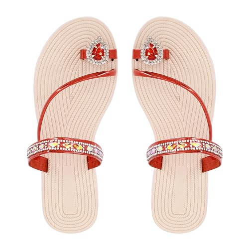 Testudineus Flache Damen-Sandalen mit Strasssteinen, Zehenring, zum Reinschlüpfen, offener Zehenbereich, Rot/Ausflug, einfarbig (Getaway Solids), 36 EU von Testudineus