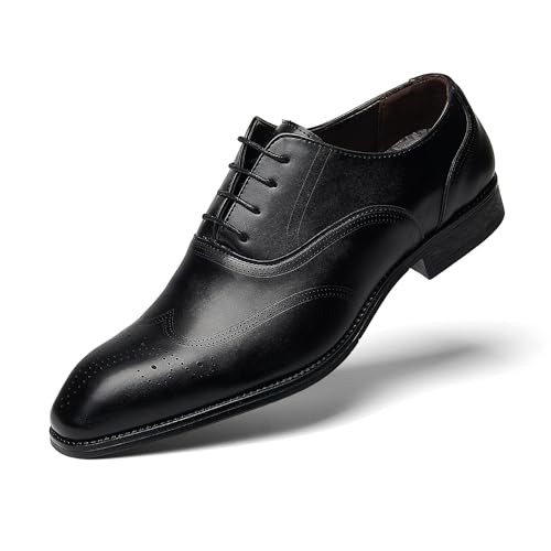 Tetnsk Herren Anzugschuhe Derby Schnürschuhe Klassischer Eckige Zehenkappe Business Schuhe Brogues, Schwarz, EU 44 von Tetnsk