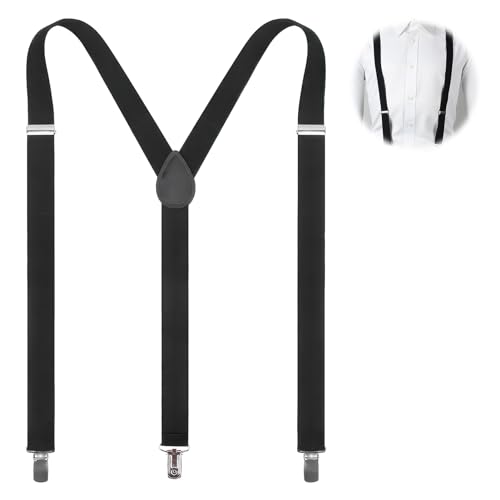 Teuena Hosenträger für Herren, Y-Form Hosenträger Stabil mit Starken Clips, Extra Stark Breit 2,5cm mit Sehr Starken 3 Metall Clips, Einstellbar und Elastisch für Männer und Damen (Schwarz) von Teuena