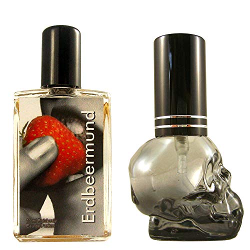 Teufelsküche Patchouli "Erdbeermund"+ Leerflakon Skull Patchouly mit Erdbeere, Eau de Parfum für Damen, Gothic Parfum, Mini Flakon, 10ml Glasflakon, Gotik Patchouly von Teufelsküche