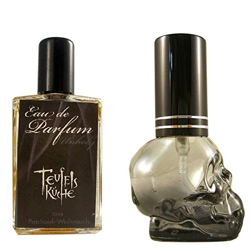 Teufelsküche Patchouli "Unholy"+ Leerflakon Skull Patchouly mit Weihrauch, unisex, Eau de Parfum, Gothic Parfum, Mini Flakon, 10ml Glasflakon, Gotik Patchouly von Teufelsküche
