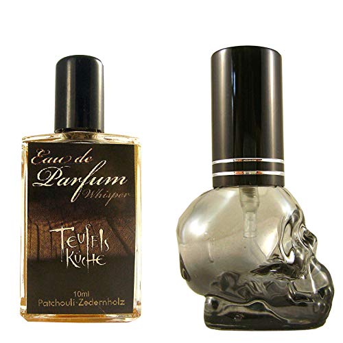 Teufelsküche Patchouli"Whisper"+ Leerflakon Skull Patchouly mit Zedernholz, Eau de Parfum für Herren, Gothic Parfum, Mini Flakon, 10ml Glasflakon, Gotik Patchouly von Teufelsküche