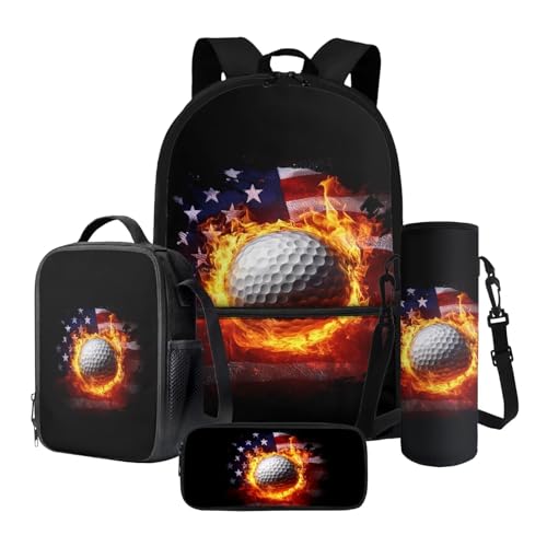Tevecatos 4 in 1 Schulrucksack-Set Leichte Schultaschen für Mädchen Jungen mit Lunchbox Stifteetui und Wasserflaschenhalter, Amerikanische Golf-Flagge, Einheitsgröße von Tevecatos