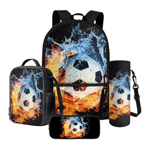 Tevecatos 4 in 1 Schulrucksack-Set Leichte Schultaschen für Mädchen Jungen mit Lunchbox Stifteetui und Wasserflaschenhalter, Feuerwasser, Einheitsgröße von Tevecatos