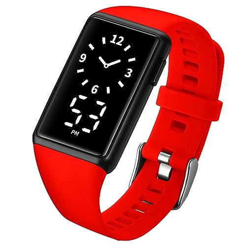 Tevimpeya Digitale Armbanduhr für Studenten, 30 m, wasserdicht, LED-Display, Silikonband, elektronische Uhr, Seeblau, rot, M von Tevimpeya