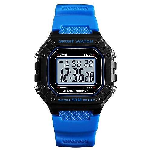 Tevimpeya Herren-Armbanduhr, modisch, digital, 50 m, wasserdicht, elektronische Uhr, Rot, blau, M von Tevimpeya