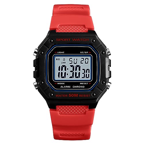 Tevimpeya Herren-Armbanduhr, modisch, digital, 50 m, wasserdicht, elektronische Uhr, Rot, rot, M von Tevimpeya