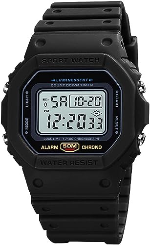 Tevimpeya Herren Digital Quarzuhr Stoßfest Unisex Digitaluhren 50M Wasserdicht Outdoor Sportuhr Elektronische Uhr PU Armband Grau Camo, schwarz/weiß von Tevimpeya