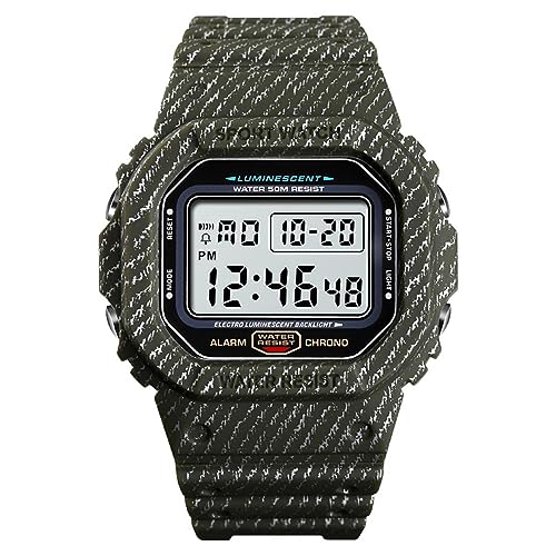 Tevimpeya Herren Digital Quarzuhr Unisex Stoßfest Outdoor Digital Uhren 50M Wasserdicht Jungen Sportuhr EL Licht Display PU Armband Grün Camouflage, armee-grün, M von Tevimpeya