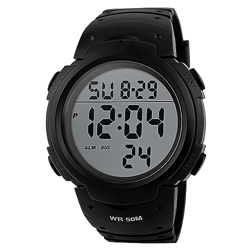 Tevimpeya Herren Quarz Digitaluhren, 50M wasserdichte elektronische Sportuhr, Outdoor Camping Leuchtende Digitaluhr Armband aus PU, Rot, Schwarz , M von Tevimpeya