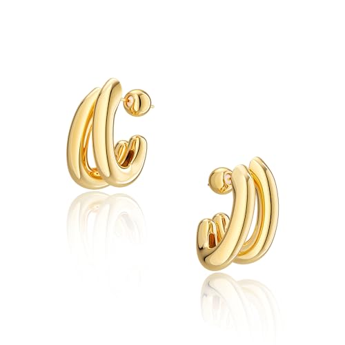 Tewiky Chunky Creolen für Damen – 14K vergoldete dreifache goldene Ohrringe, hypoallergen, trendiger klobiger Schmuck, Geschenkidee GD3C von Tewiky